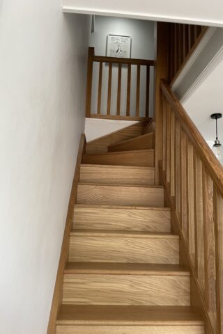 Birstall installation Oak square spindles and oak treads and risers