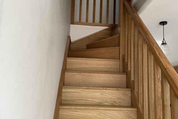 Birstall installation Oak square spindles and oak treads and risers