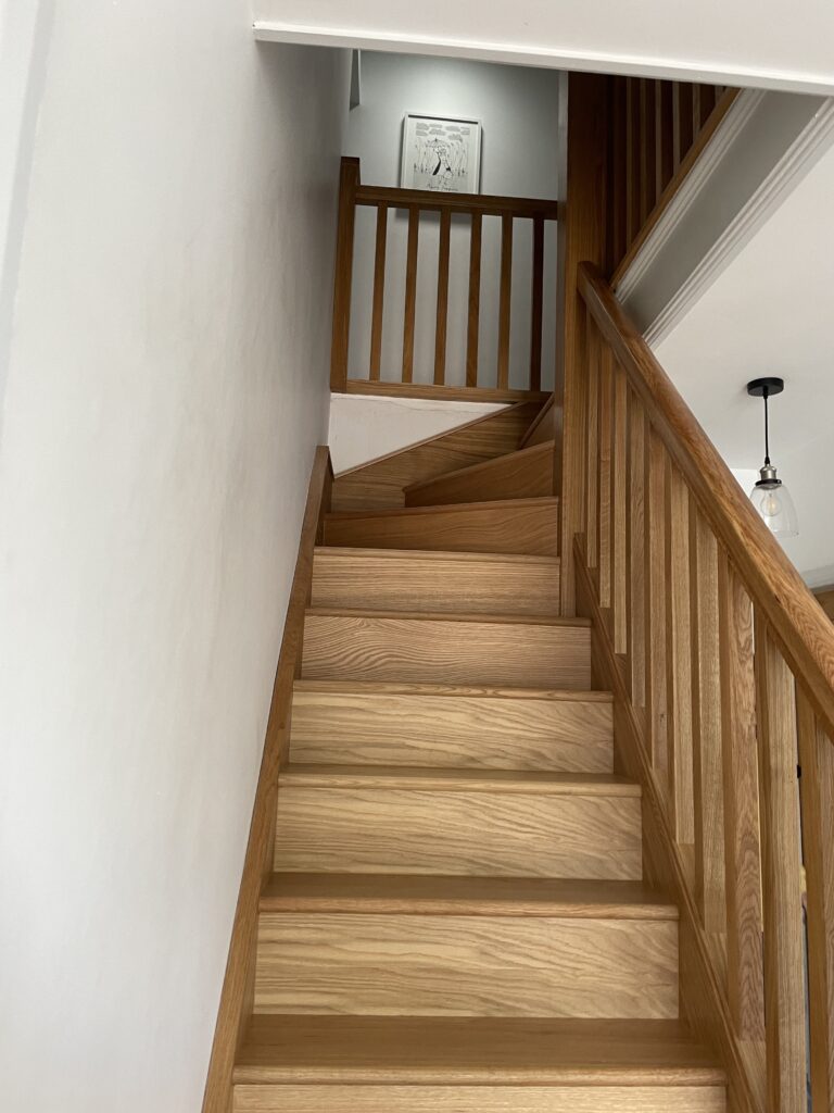 Birstall installation Oak square spindles and oak treads and risers